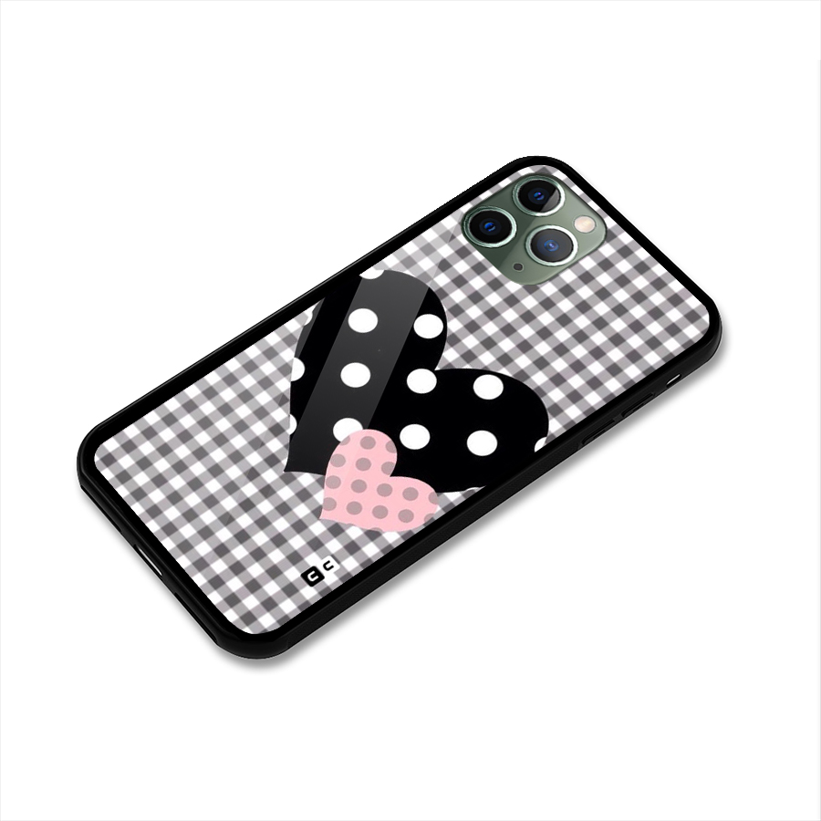 Polka Check Hearts Glass Back Case for iPhone 11 Pro