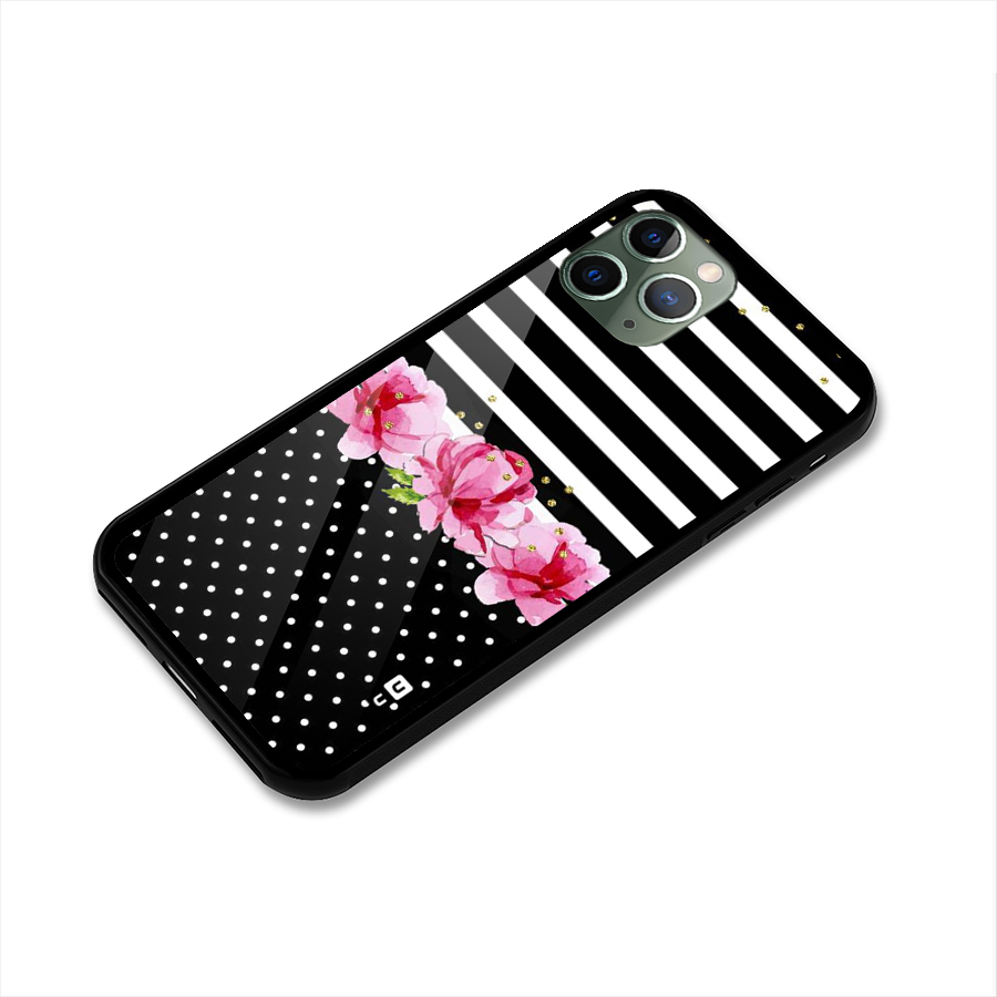 Polka Floral Stripes Glass Back Case for iPhone 11 Pro
