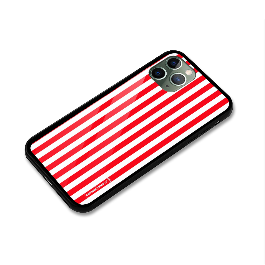 Red And White Straight Stripes Glass Back Case for iPhone 11 Pro