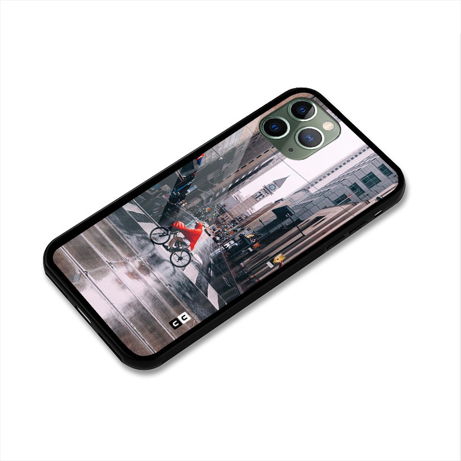 Red Bicycle Street Glass Back Case for iPhone 11 Pro