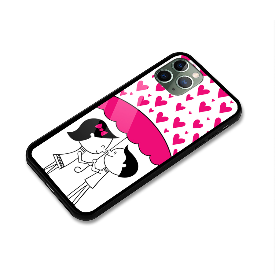 Romantic Couples with Hearts Glass Back Case for iPhone 11 Pro