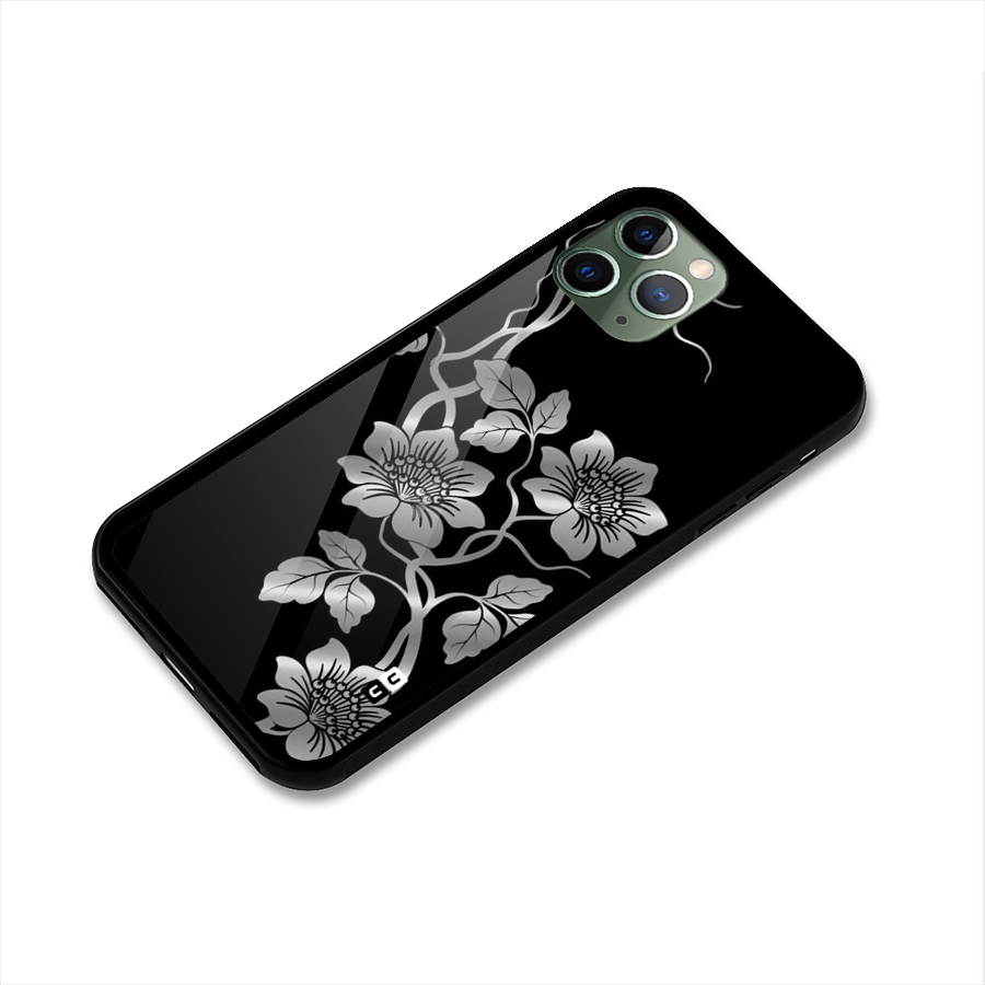 Silver Grey Flowers Glass Back Case for iPhone 11 Pro