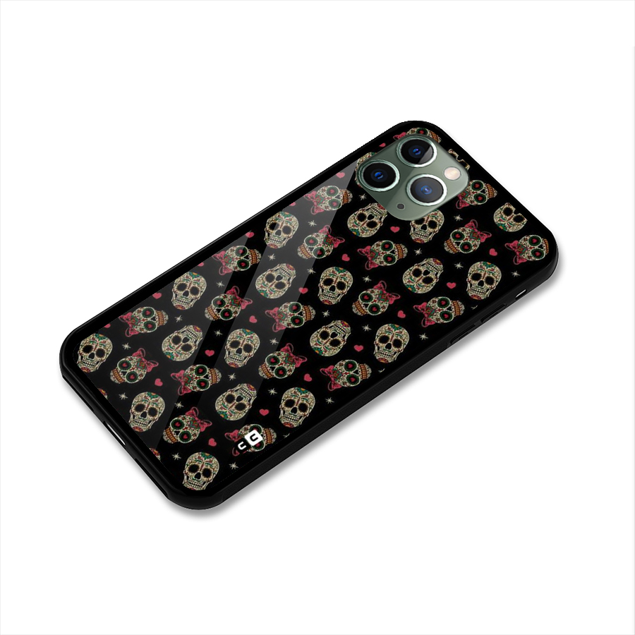 Skull Pattern Glass Back Case for iPhone 11 Pro