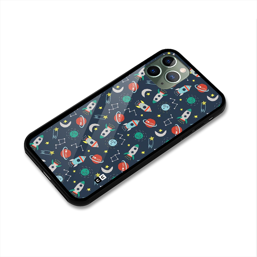 Space Rocket Pattern Glass Back Case for iPhone 11 Pro