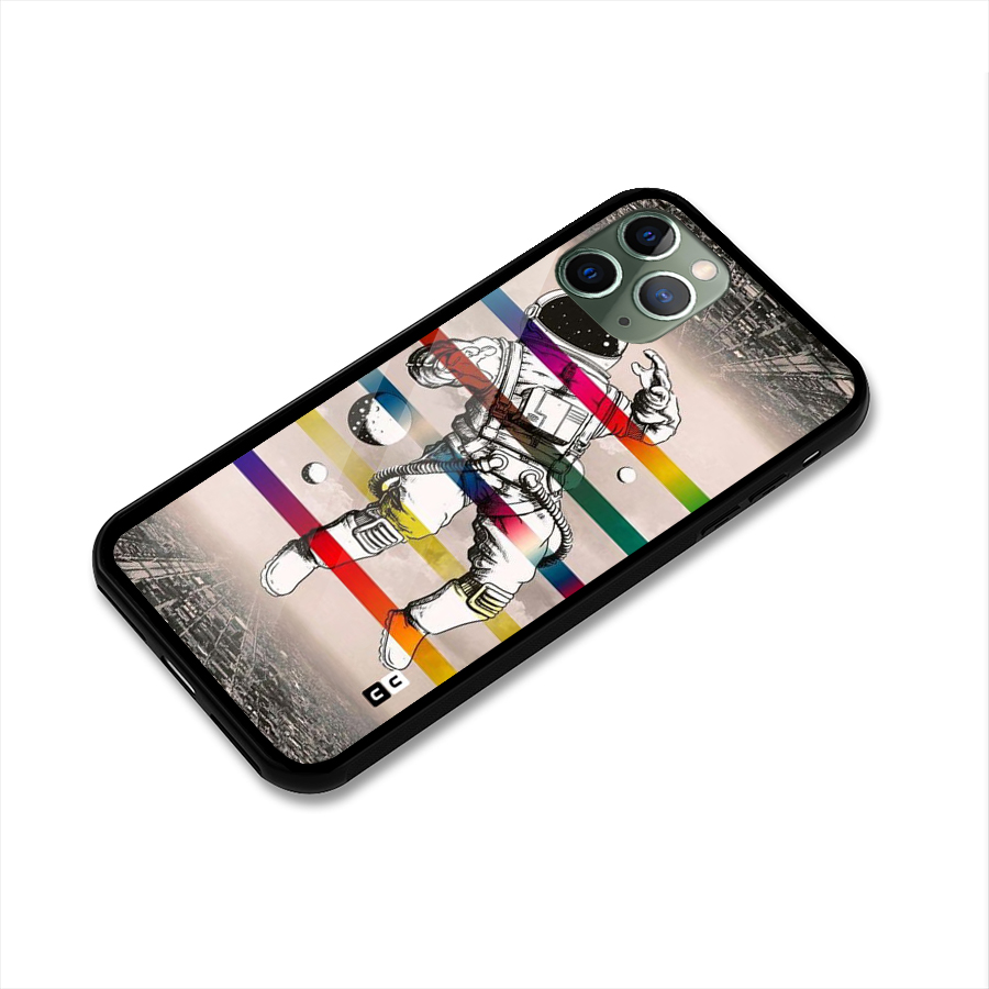 Spaceman Rainbow Stripes Glass Back Case for iPhone 11 Pro