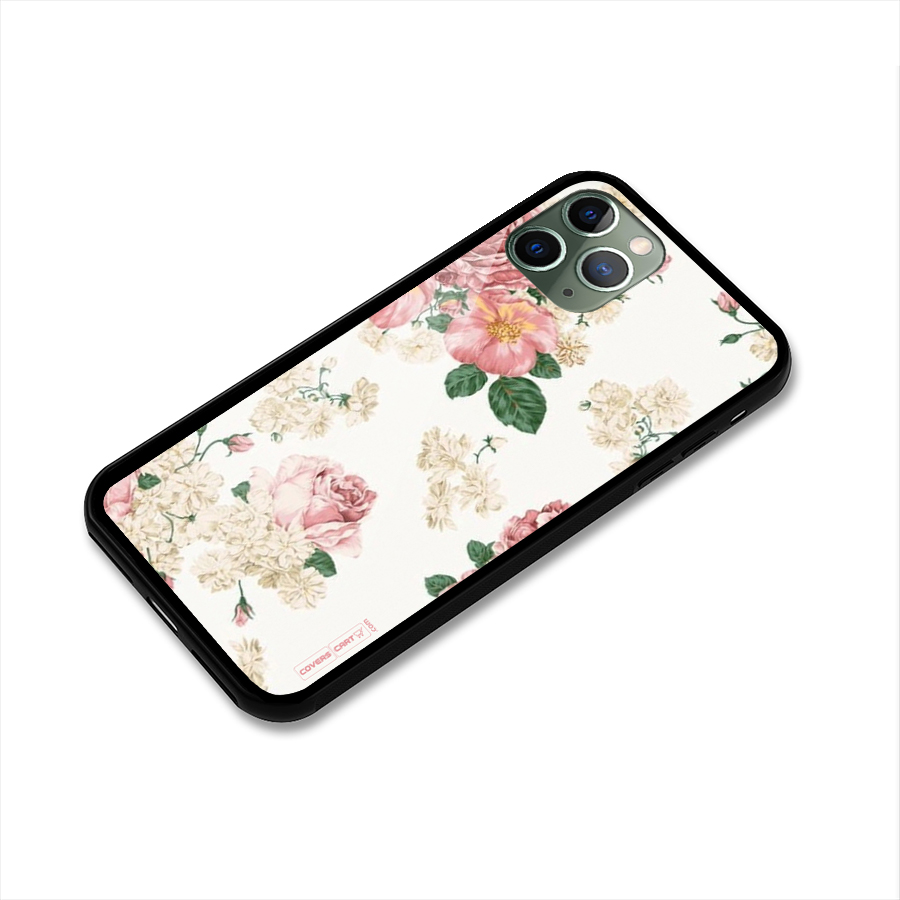 Vintage Floral Pattern Glass Back Case for iPhone 11 Pro