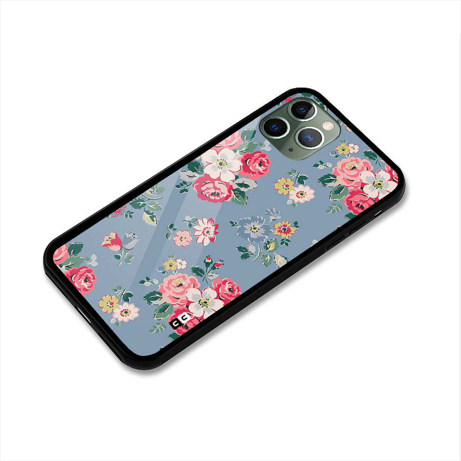 Vintage Flower Pattern Glass Back Case for iPhone 11 Pro