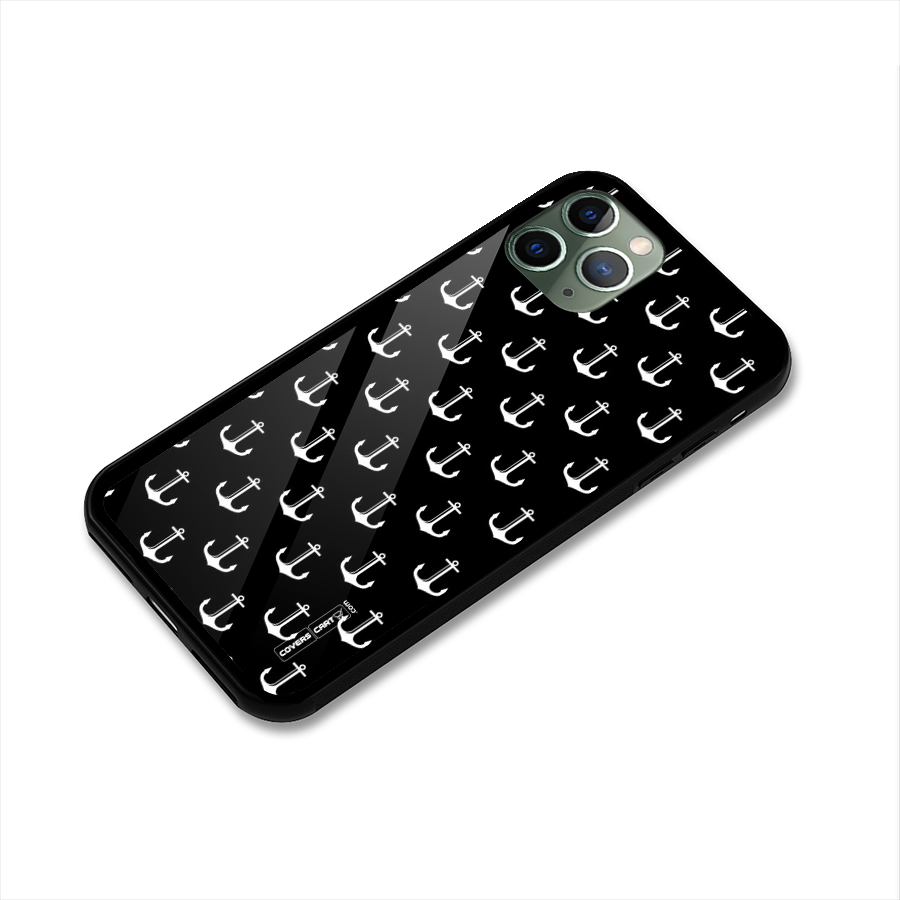 White And Black Anchor Pattern Glass Back Case for iPhone 11 Pro