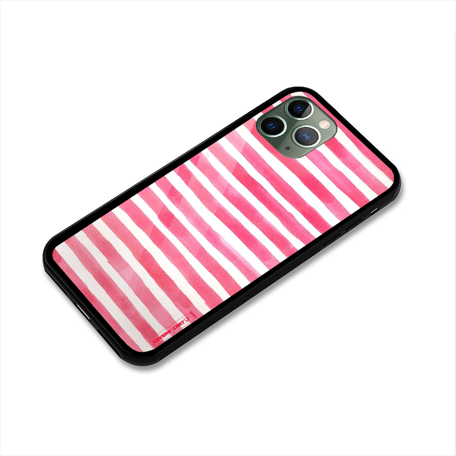 White And Pink Stripes Glass Back Case for iPhone 11 Pro