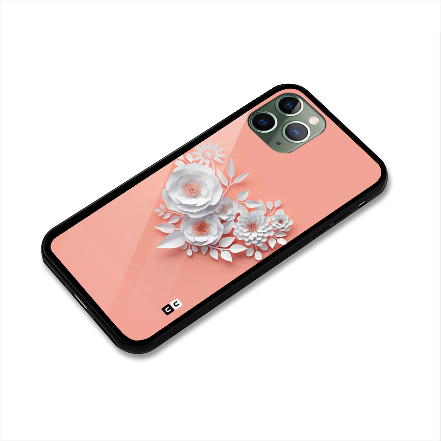 White Paper Flower Glass Back Case for iPhone 11 Pro