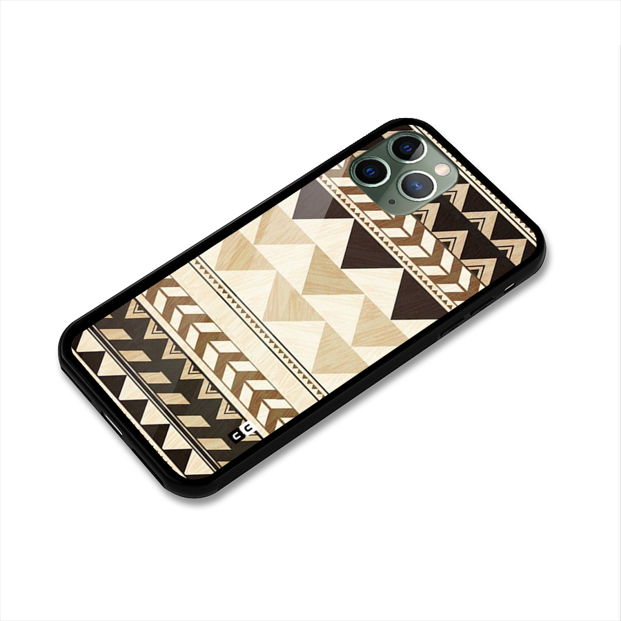 Wooden Printed Chevron Glass Back Case for iPhone 11 Pro