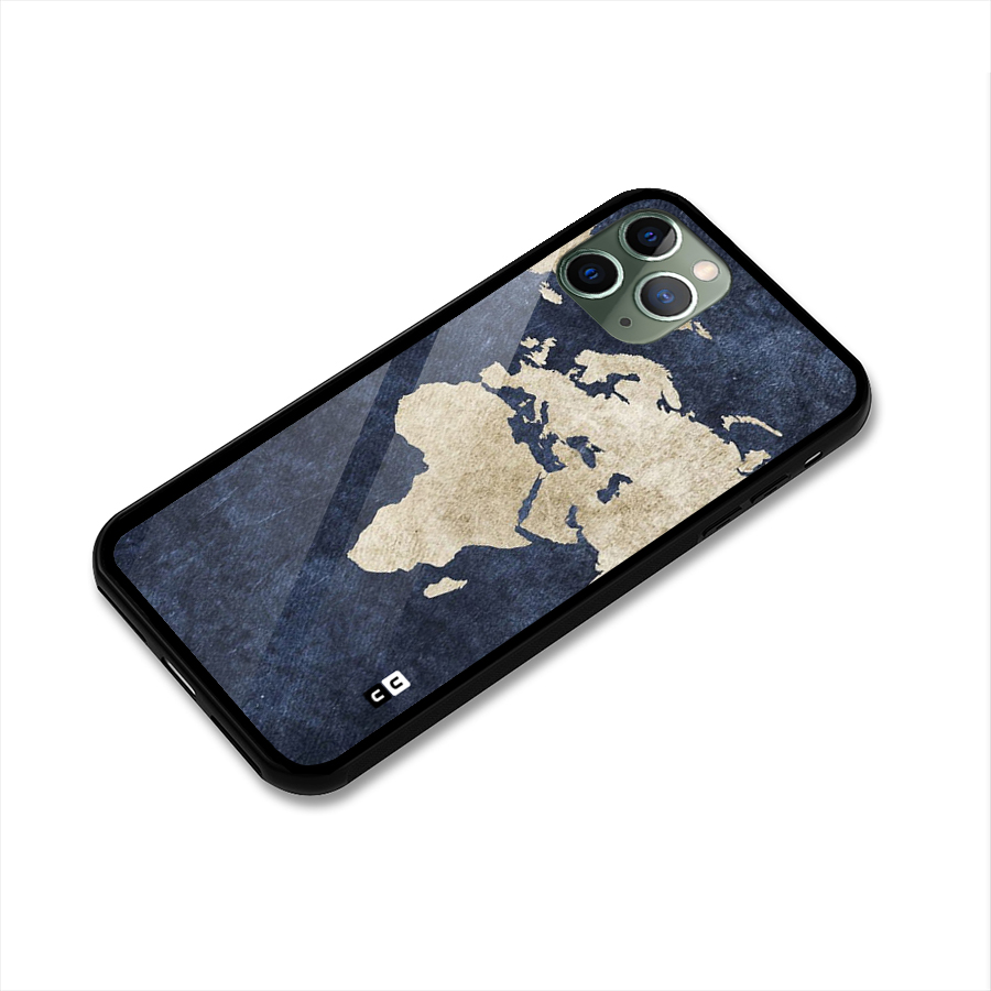 World Map Blue Gold Glass Back Case for iPhone 11 Pro