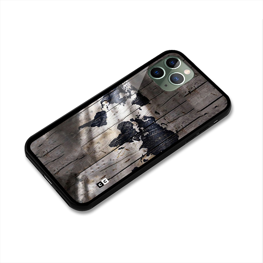 World Map Wood Design Glass Back Case for iPhone 11 Pro