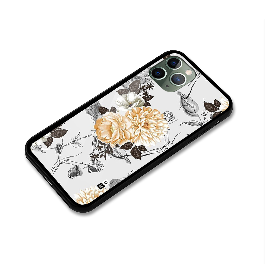 Yellow Floral Glass Back Case for iPhone 11 Pro
