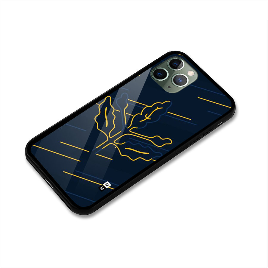 Yellow Leaf Line Glass Back Case for iPhone 11 Pro