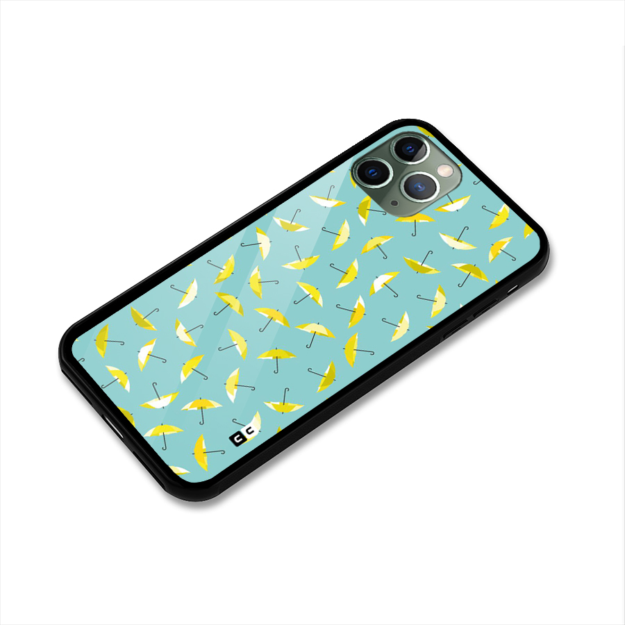 Yellow Umbrella Pattern Glass Back Case for iPhone 11 Pro