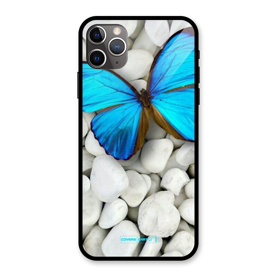 Blue Butterfly Glass Back Case for iPhone 11 Pro Max