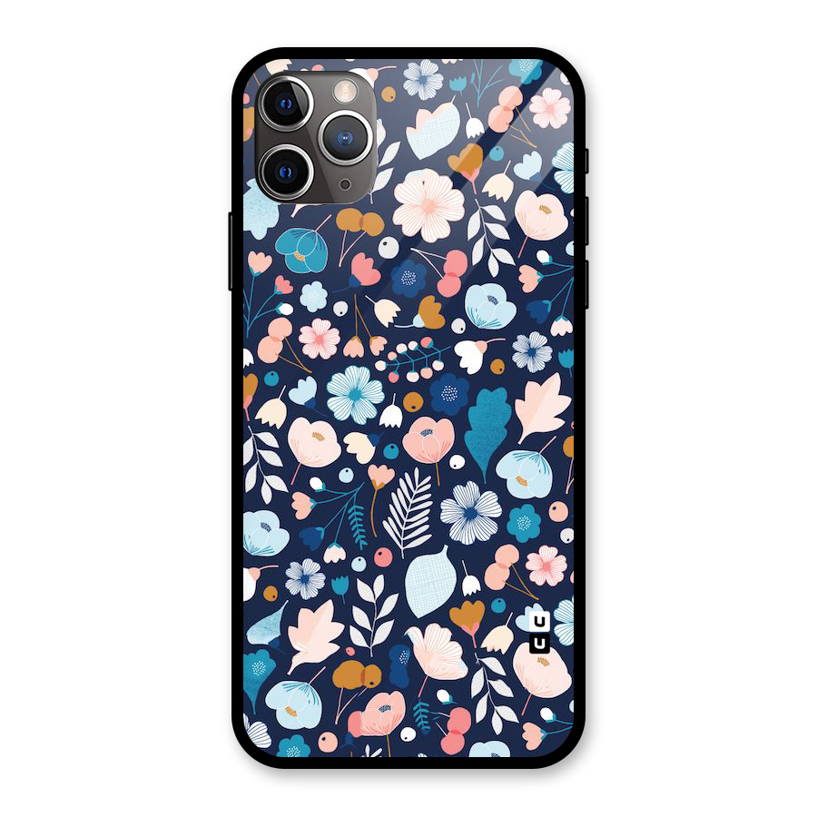 Blue Floral Glass Back Case for iPhone 11 Pro Max