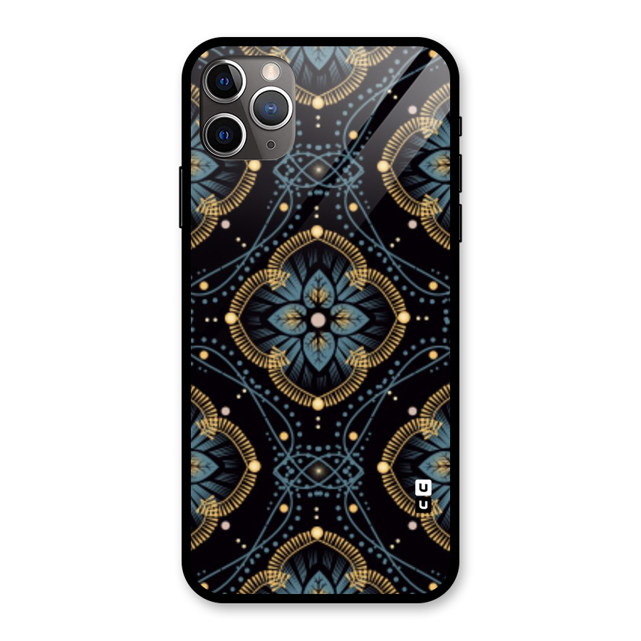 Blue With Black Flower Glass Back Case for iPhone 11 Pro Max