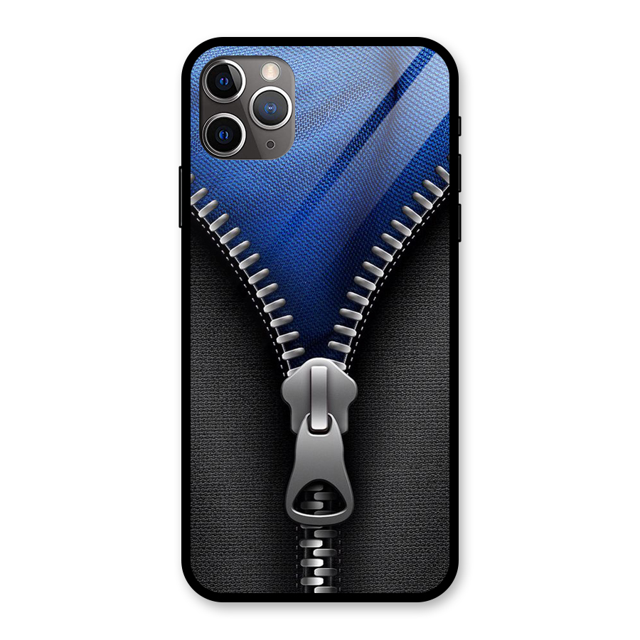 Blue Zipper Glass Back Case for iPhone 11 Pro Max