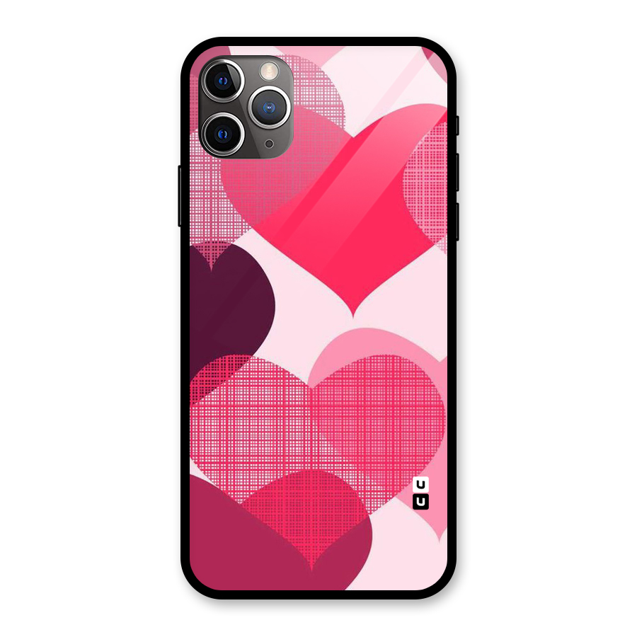 Check Pink Hearts Glass Back Case for iPhone 11 Pro Max
