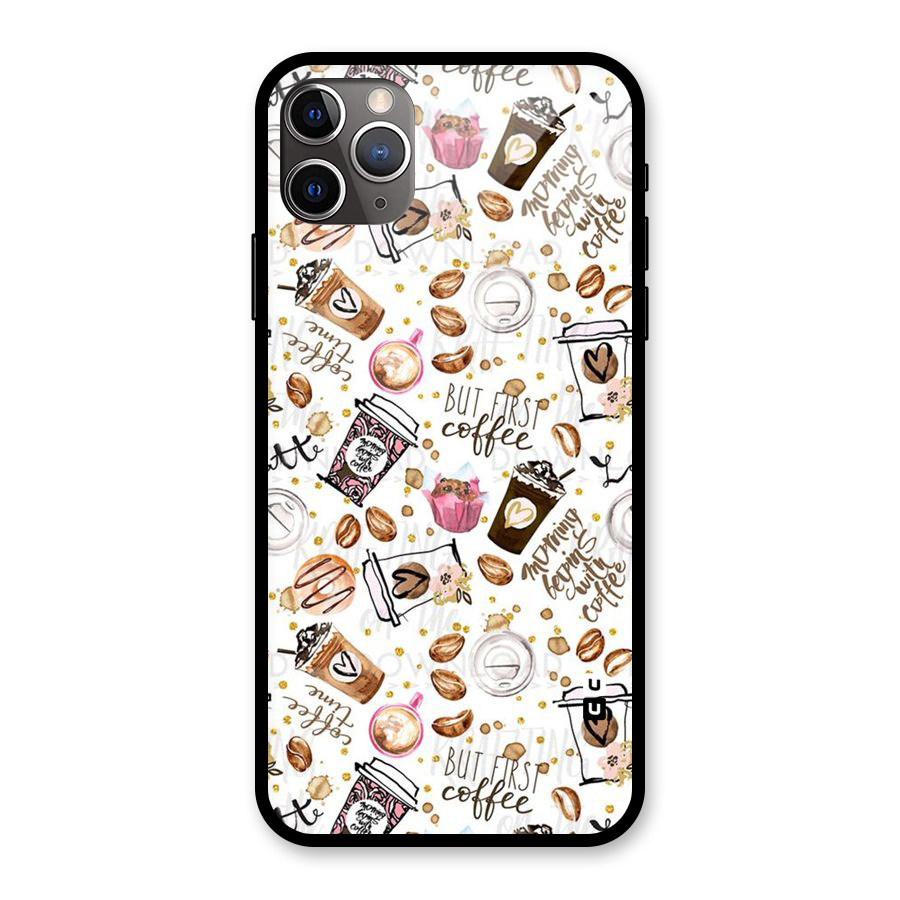 Coffee Pattern Glass Back Case for iPhone 11 Pro Max