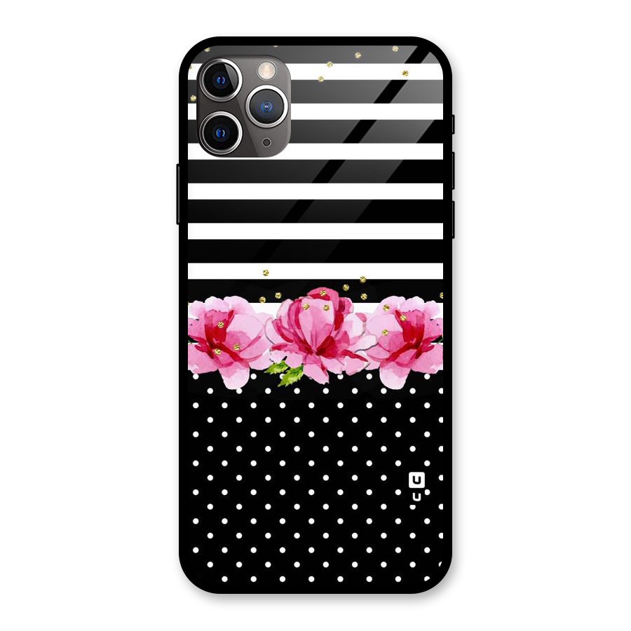 Polka Floral Stripes Glass Back Case for iPhone 11 Pro Max