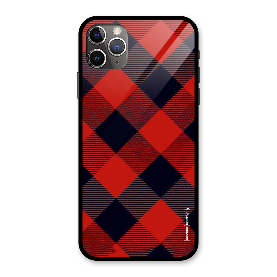 Red Diagonal Check Glass Back Case for iPhone 11 Pro Max