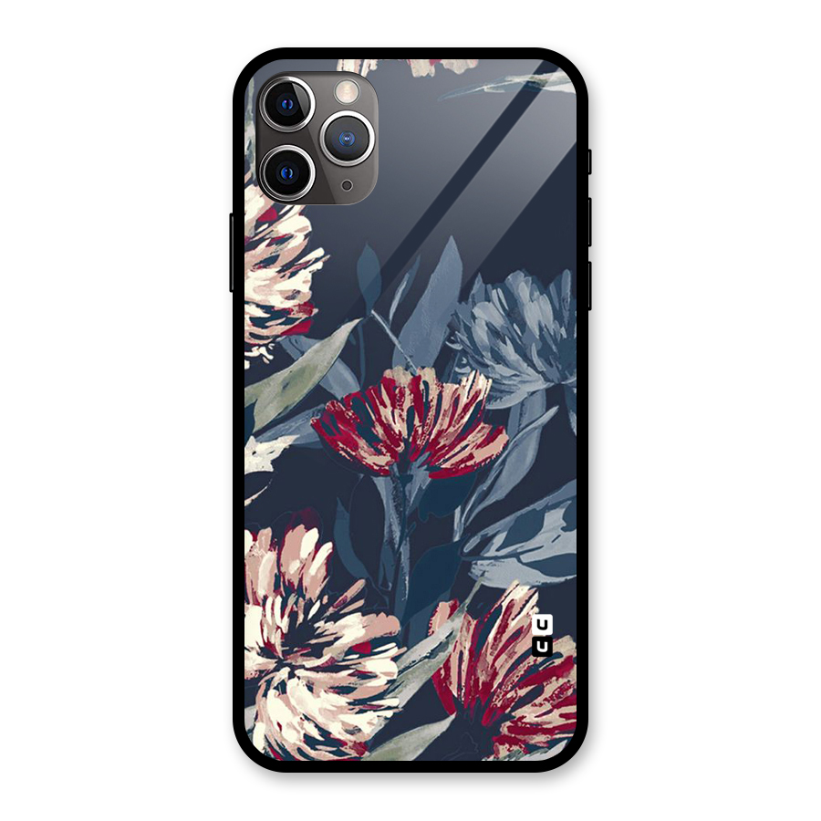 Red Rugged Floral Pattern Glass Back Case for iPhone 11 Pro Max