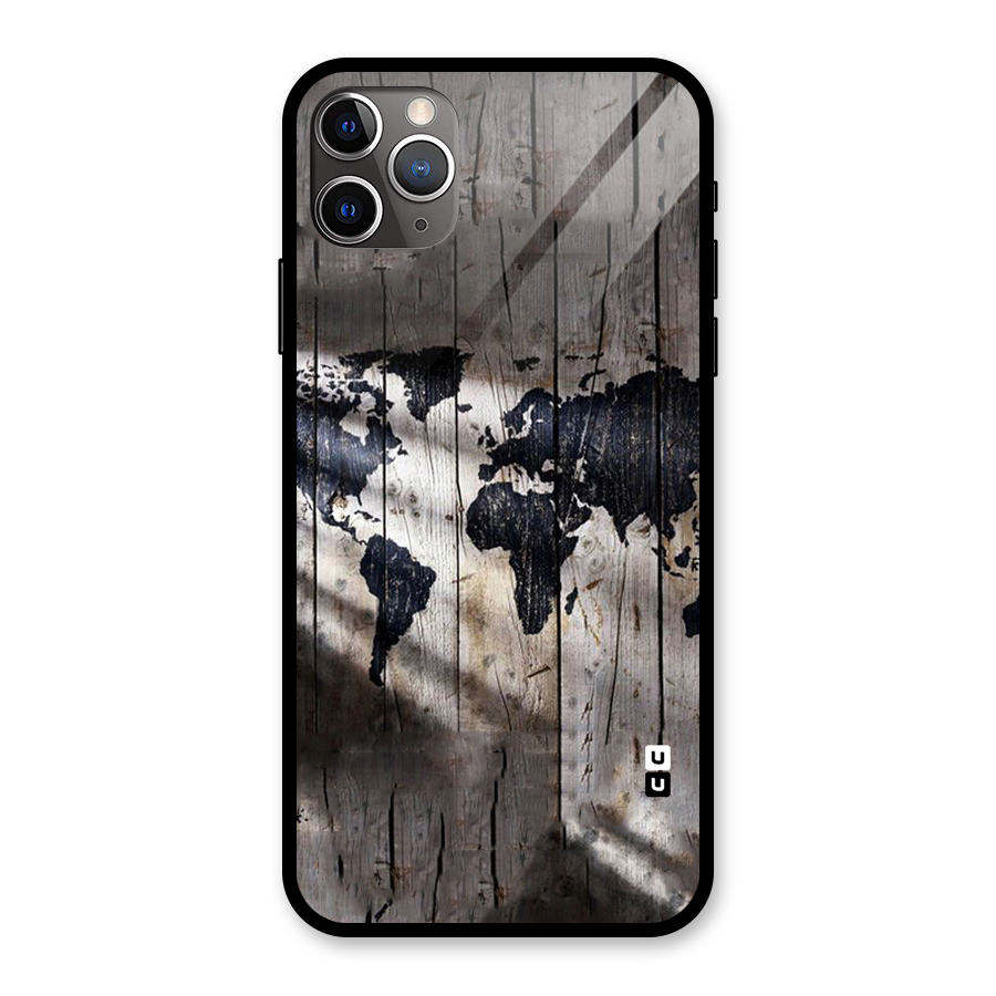 World Map Wood Design Glass Back Case for iPhone 11 Pro Max