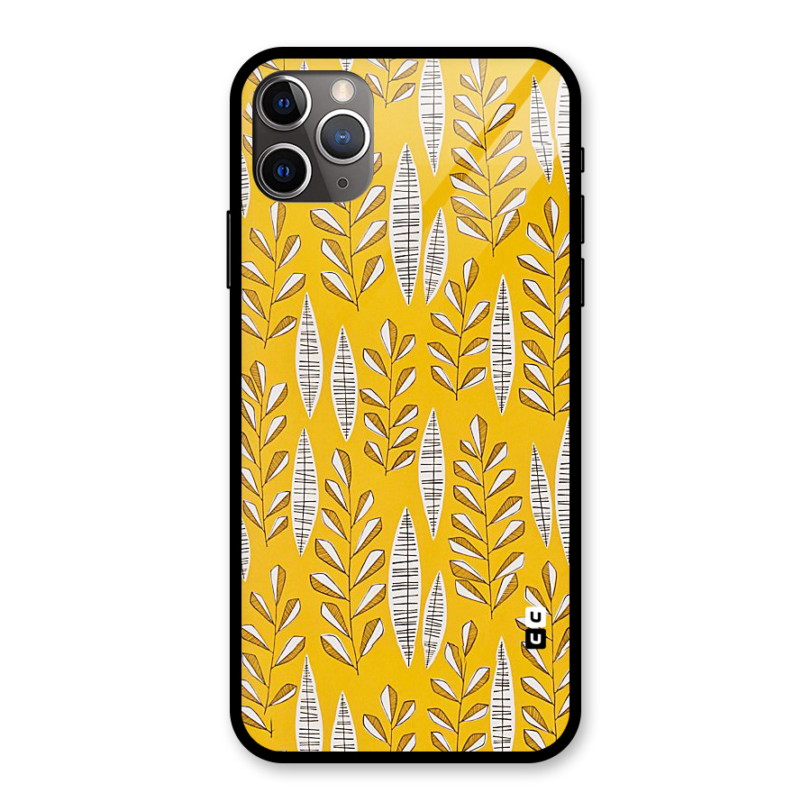 Yellow Leaf Pattern Glass Back Case for iPhone 11 Pro Max