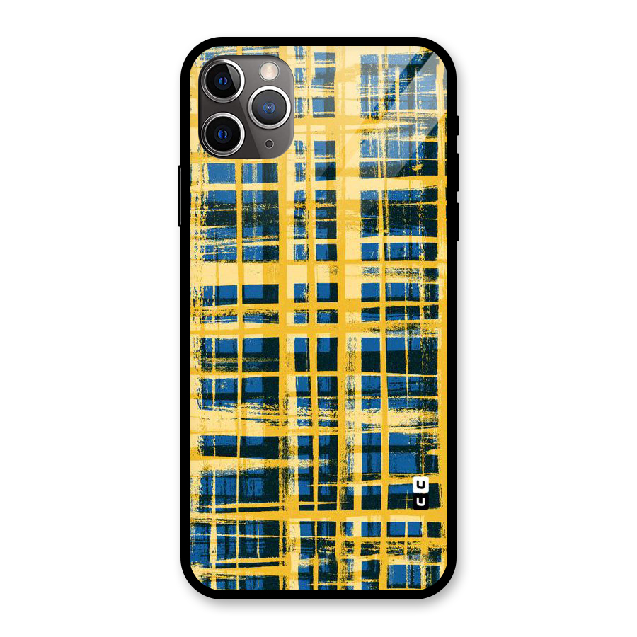 Yellow Rugged Check Design Glass Back Case for iPhone 11 Pro Max