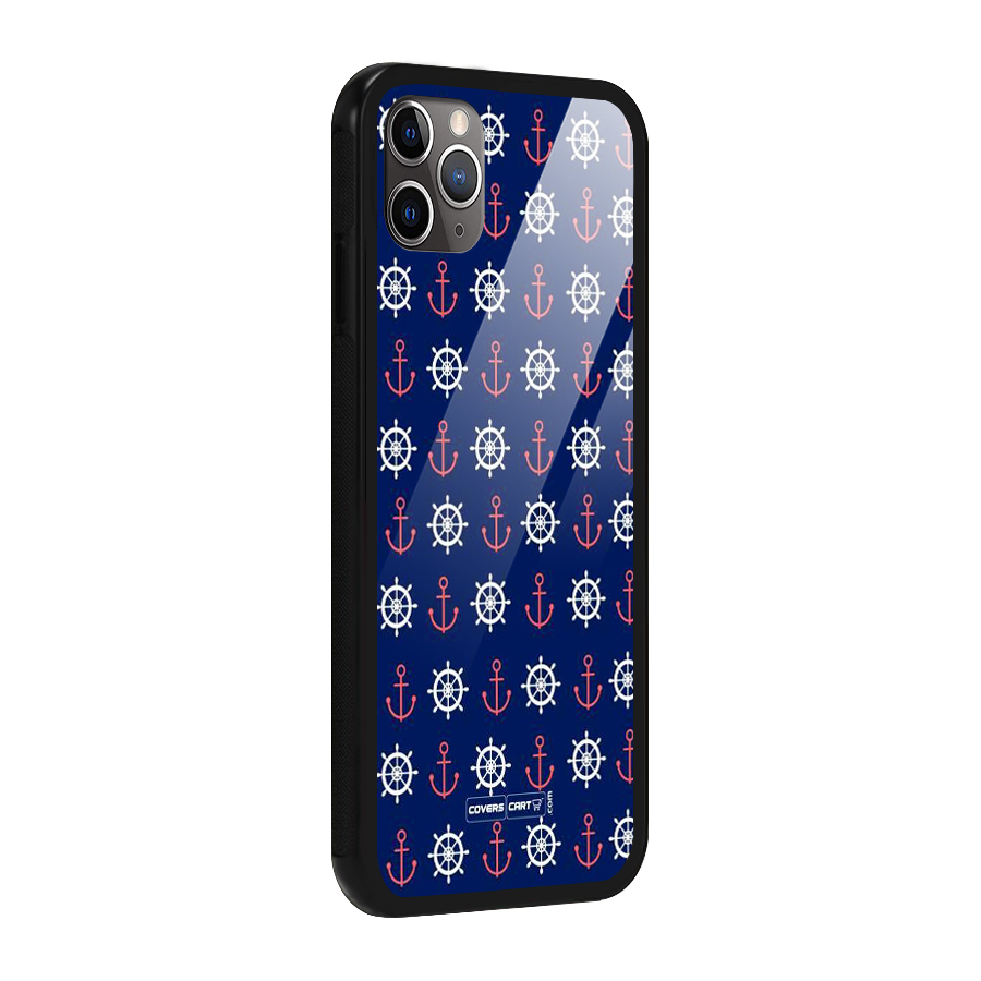 Anchor Pattern Blue Glass Back Case for iPhone 11 Pro Max