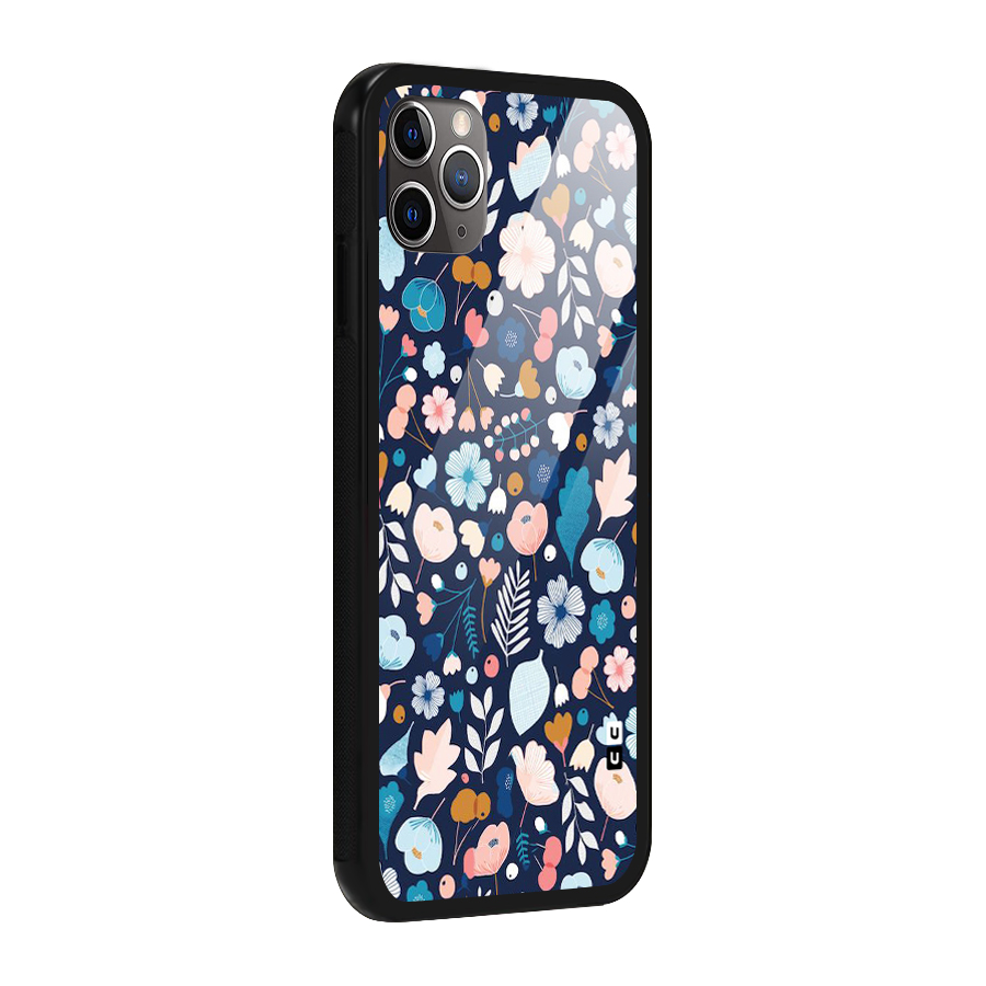 Blue Floral Glass Back Case for iPhone 11 Pro Max