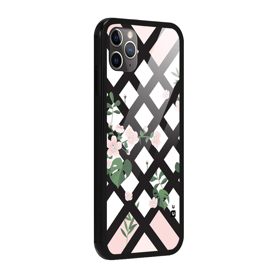 Check Floral Stripes Glass Back Case for iPhone 11 Pro Max