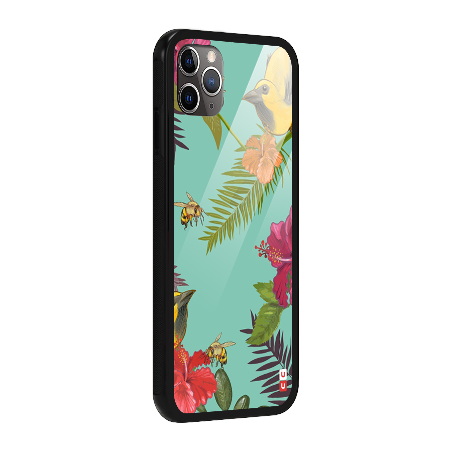 Flower Bird and Bee Glass Back Case for iPhone 11 Pro Max