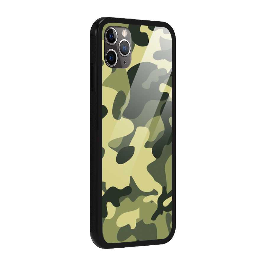 Green Military Pattern Glass Back Case for iPhone 11 Pro Max