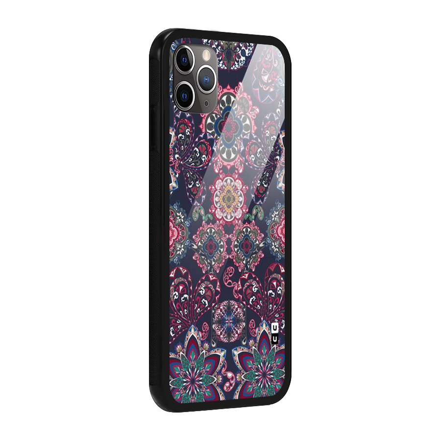 Navy Blue Bloom Pattern Glass Back Case for iPhone 11 Pro Max