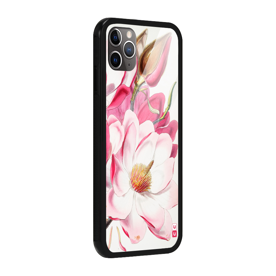 Pink Beautiful Flower Glass Back Case for iPhone 11 Pro Max