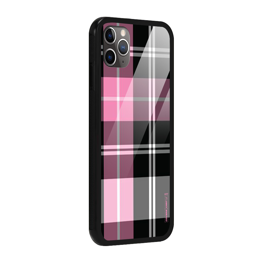 Pink Black Check Glass Back Case for iPhone 11 Pro Max