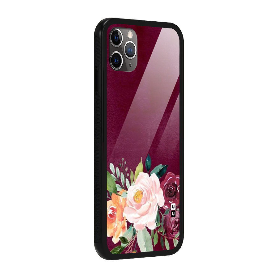 Plum Floral Design Glass Back Case for iPhone 11 Pro Max