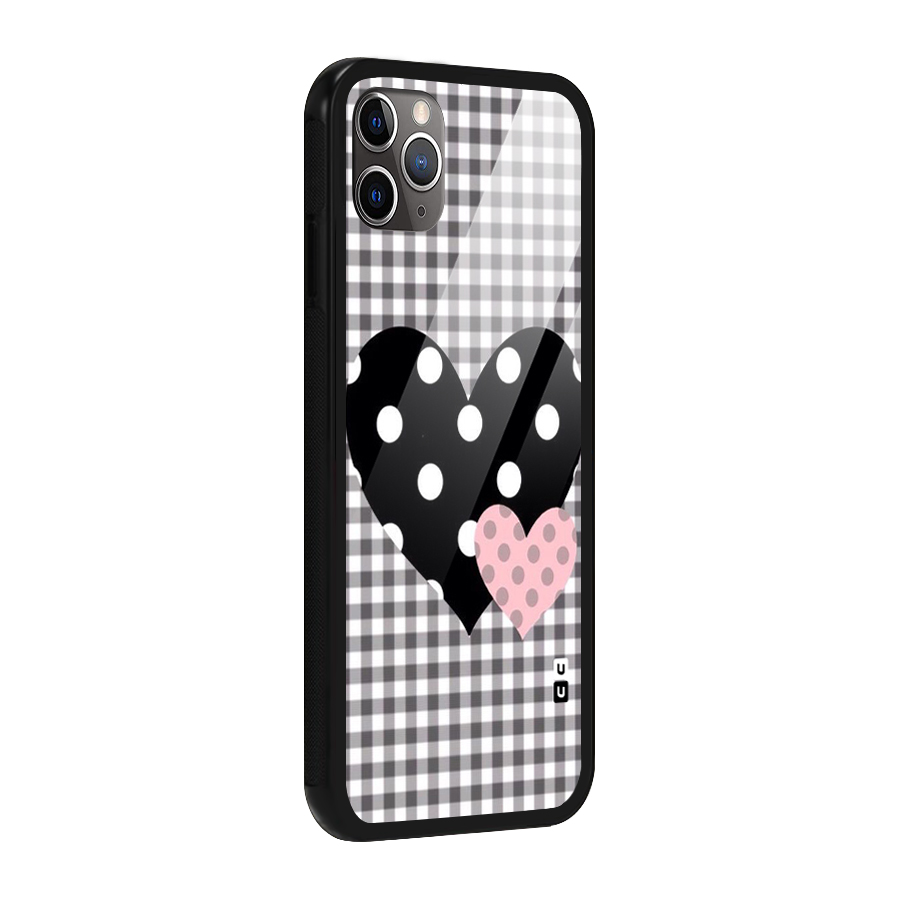 Polka Check Hearts Glass Back Case for iPhone 11 Pro Max