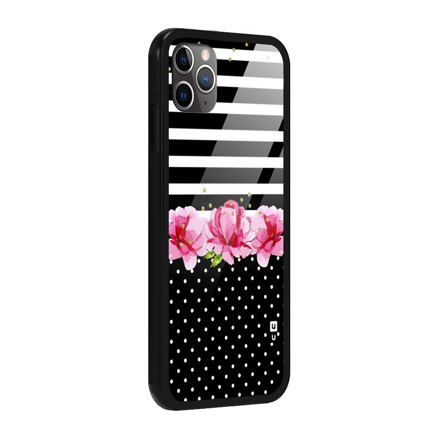 Polka Floral Stripes Glass Back Case for iPhone 11 Pro Max