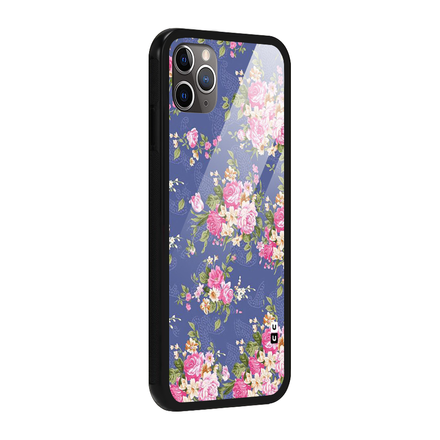 Purple Pink Floral Glass Back Case for iPhone 11 Pro Max