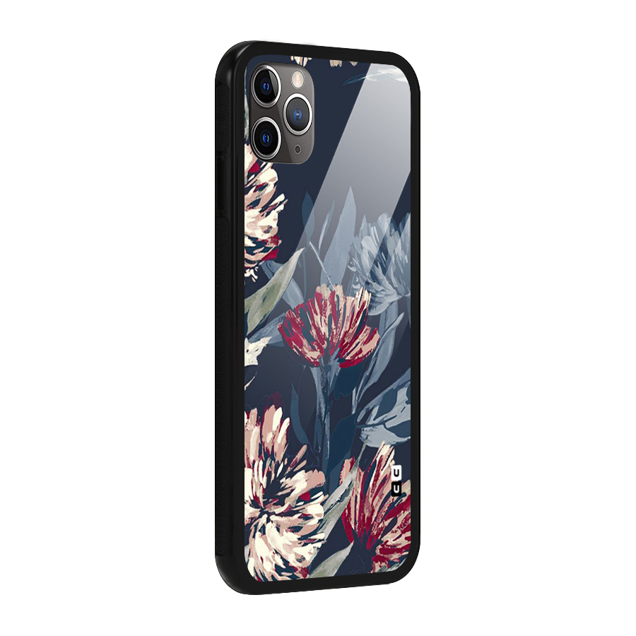 Red Rugged Floral Pattern Glass Back Case for iPhone 11 Pro Max