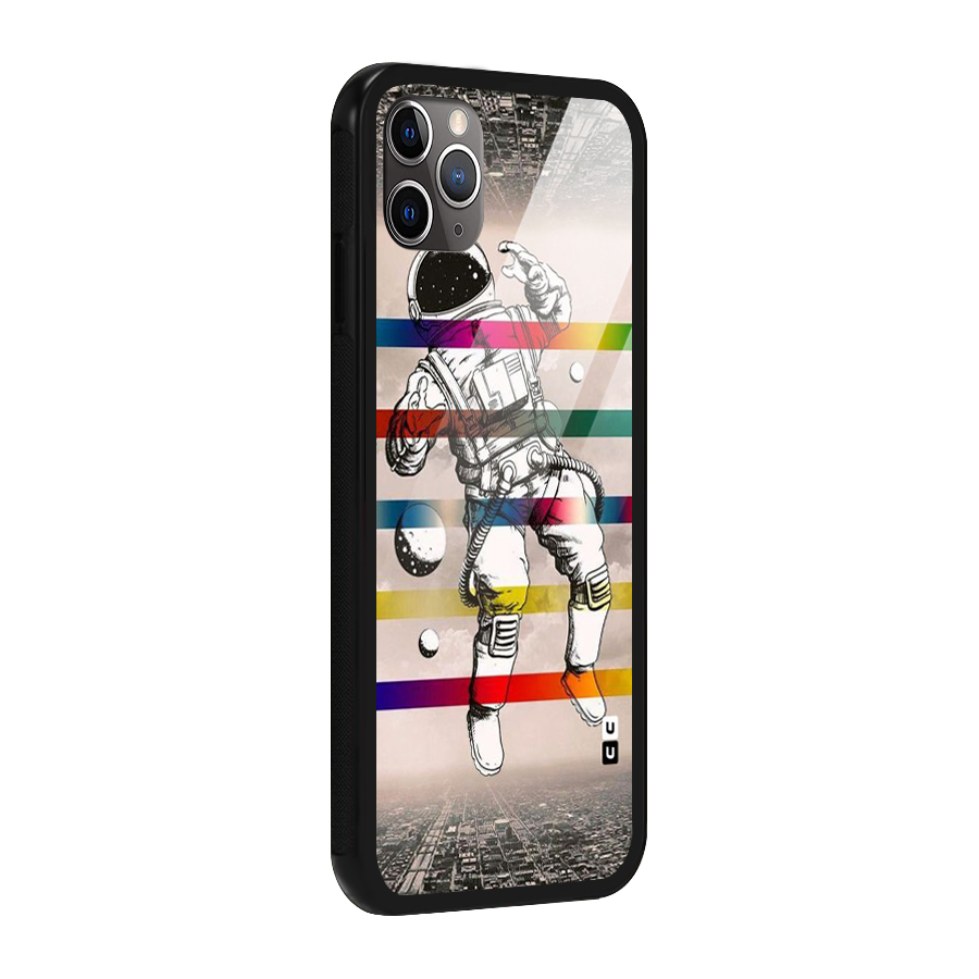 Spaceman Rainbow Stripes Glass Back Case for iPhone 11 Pro Max