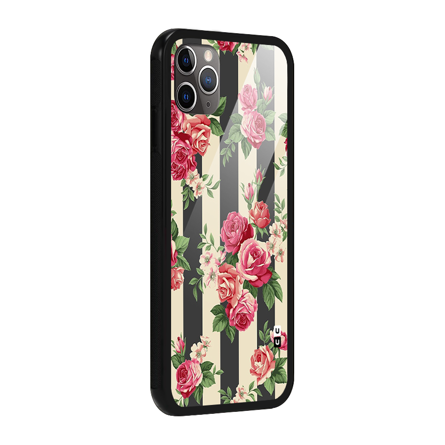 Stripes And Floral Glass Back Case for iPhone 11 Pro Max