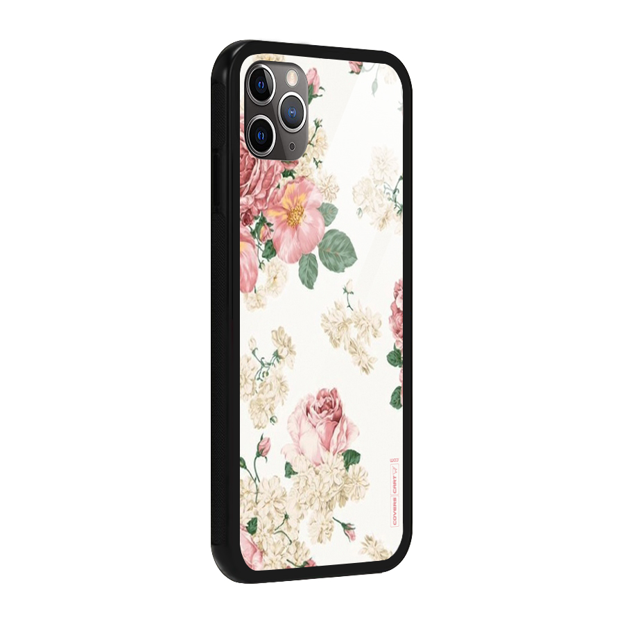 Vintage Floral Pattern Glass Back Case for iPhone 11 Pro Max