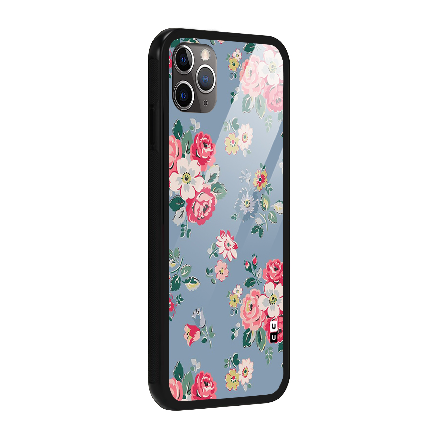 Vintage Flower Pattern Glass Back Case for iPhone 11 Pro Max