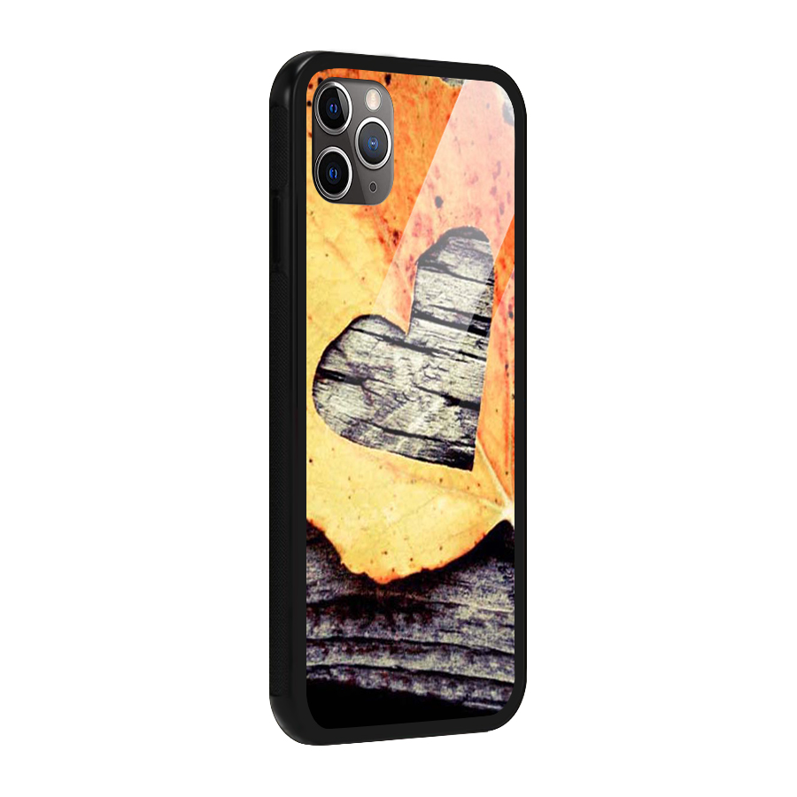 Wood Heart Leaf Glass Back Case for iPhone 11 Pro Max